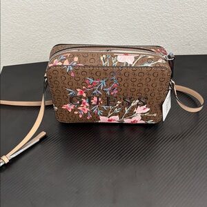 Guess Brown and Pink Floral Crossbody Bag